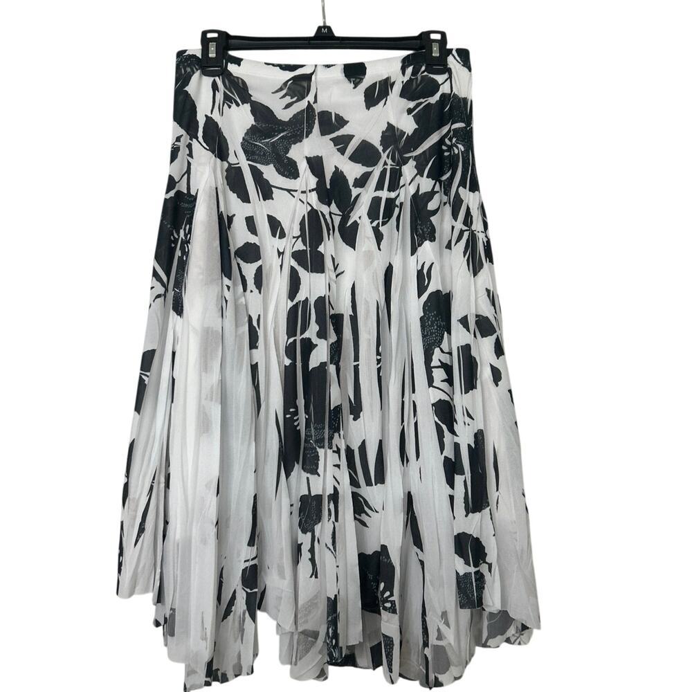Vintage Maurices Y2K Black & White Floral  Pleated Asymmetrical Skirt Med Fairy